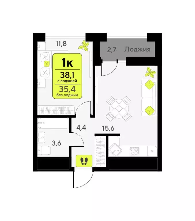 1-комнатная квартира: Тюмень, улица Андрея Приказнова, 7 (38.1 м) - Фото 1