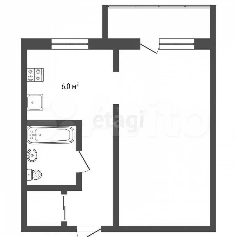 1-к. квартира, 33 м, 5/5 эт. - Фото 0