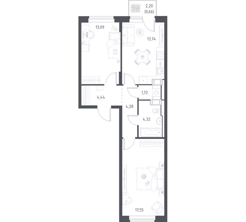 2-комнатная квартира: село Ям, улица Мезенцева, 23 (58.5 м) - Фото 1