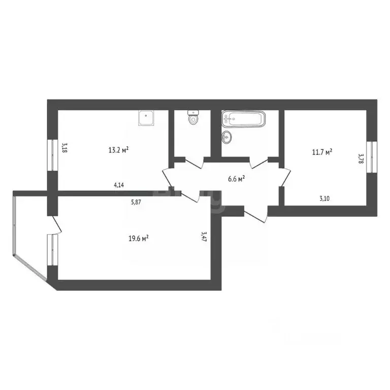 2-к кв. Амурская область, Благовещенск ул. Горького, 80/2 (57.9 м) - Фото 1