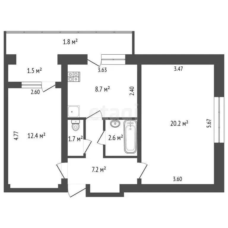 2-комнатная квартира: Феодосия, Украинская улица, 31 (52.8 м) - Фото 0