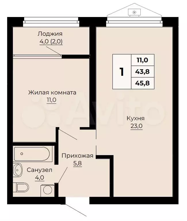1-к. квартира, 45,8 м, 16/24 эт. - Фото 0