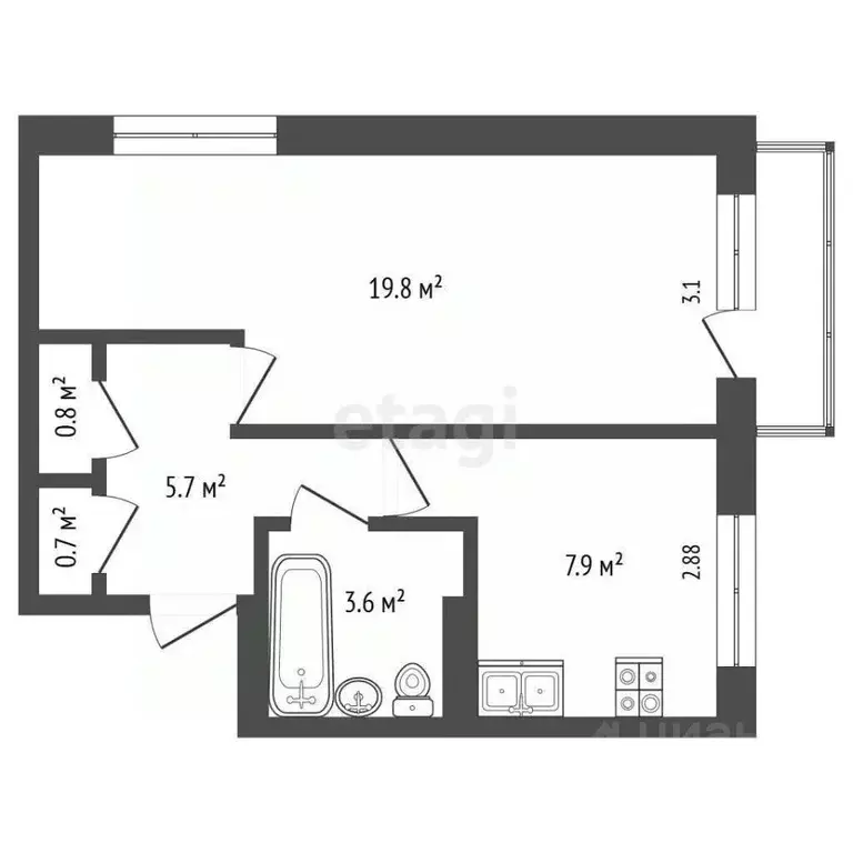 1-к кв. Саха (Якутия), Якутск ул. Билибина, 46/1 (38.5 м) - Фото 2