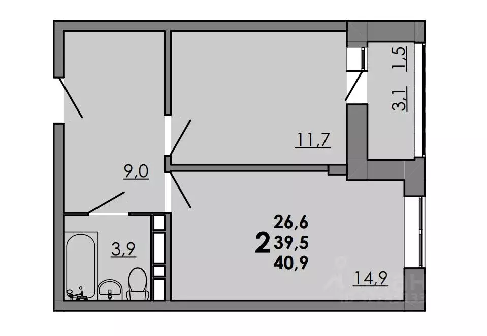 2-к кв. Ростовская область, Ростов-на-Дону Левенцовский мкр,  (40.9 м) - Фото 1