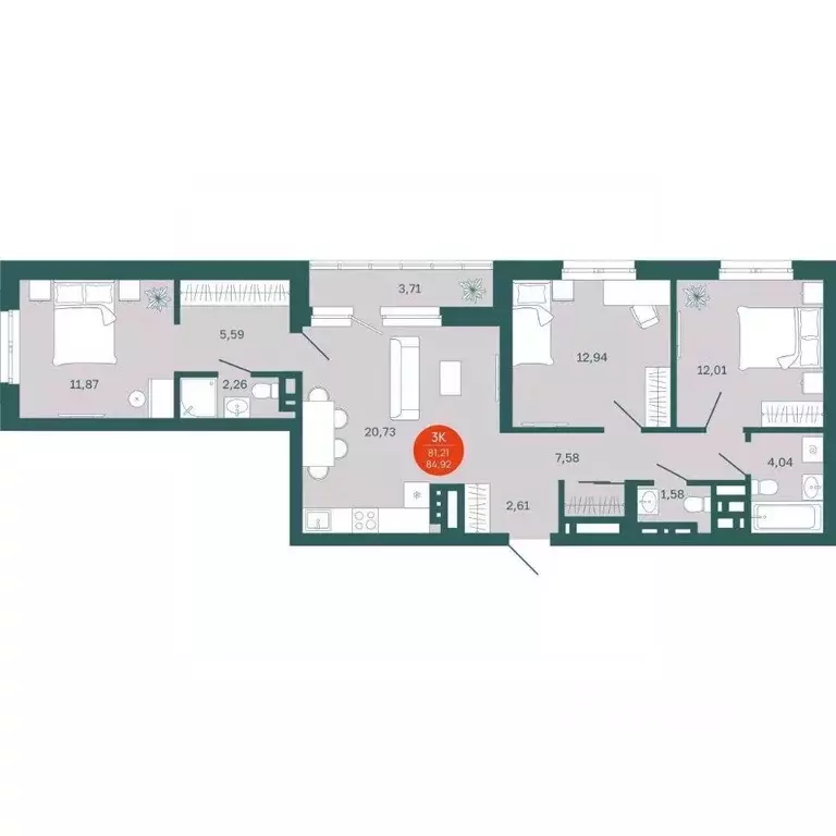 3-к кв. Тюменская область, Тюмень Одесская ул., 7к2 (81.21 м) - Фото 0