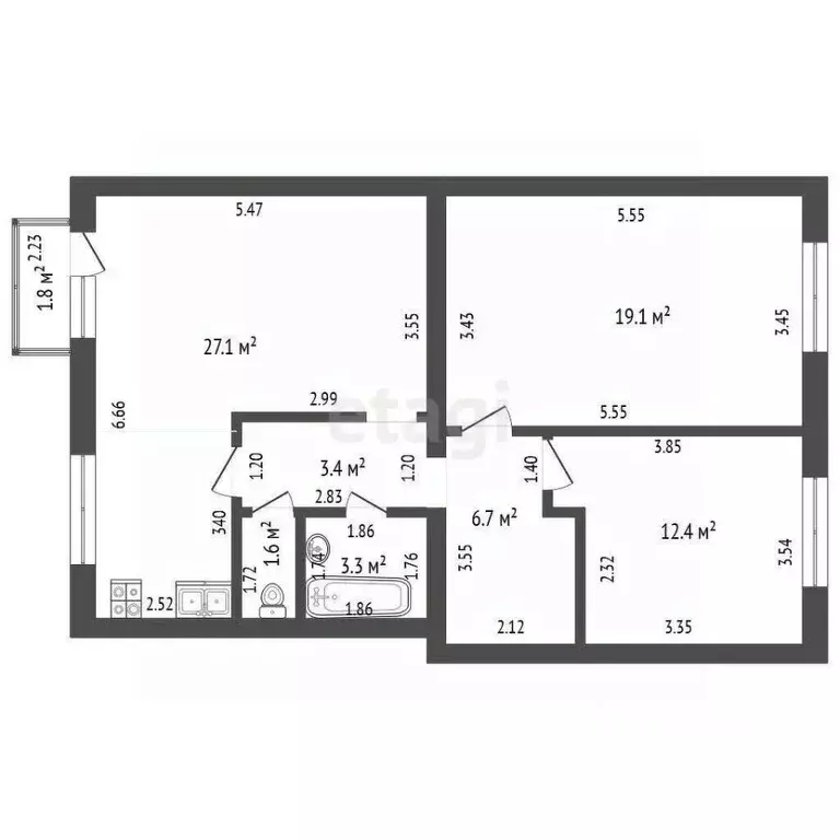3-к кв. Башкортостан, Стерлитамак Революционная ул., 9 (74.0 м) - Фото 1