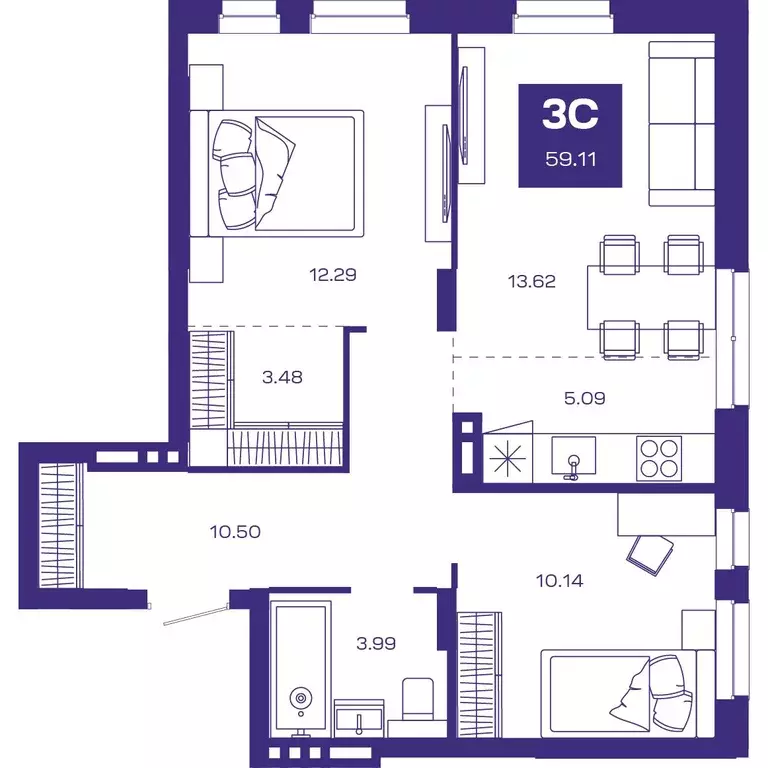 Продаётся 3-к квартира, 59.11 м - Фото 1