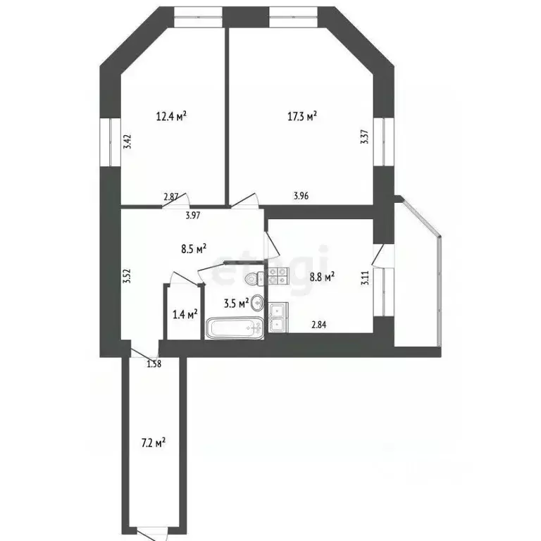 2-к кв. Калужская область, Калуга бул. Сиреневый, 6 (61.07 м) - Фото 2