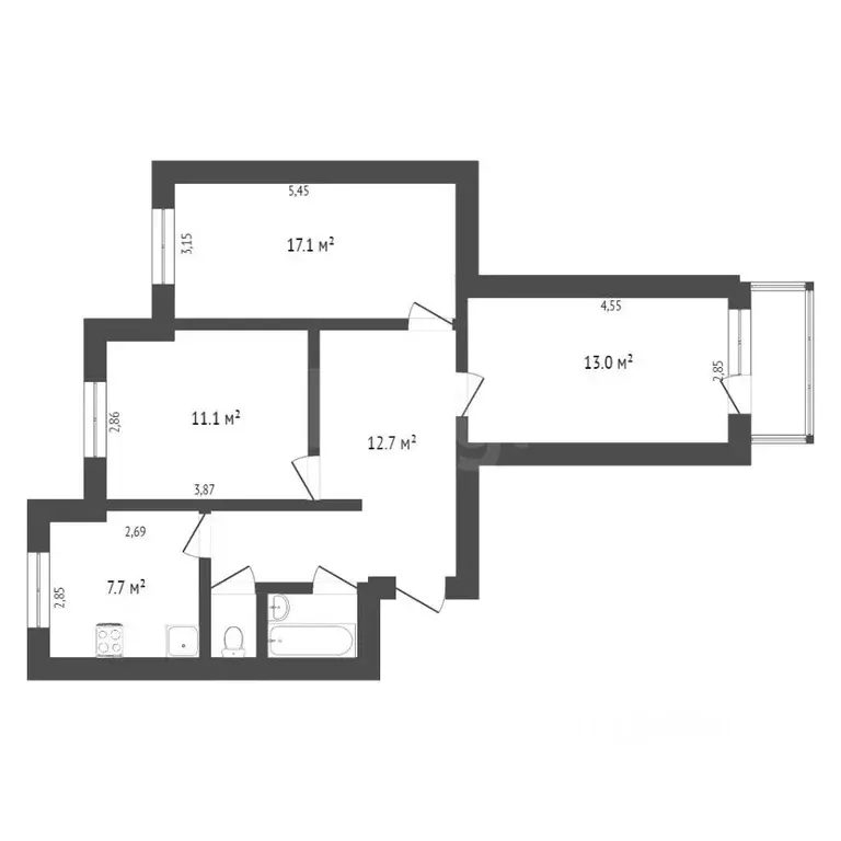 3-к кв. Ямало-Ненецкий АО, Новый Уренгой Советский мкр, 9/2 (65.2 м) - Фото 2