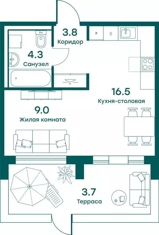 1-комнатная квартира: село Перхушково, микрорайон Равновесие (37.3 м) - Фото 0