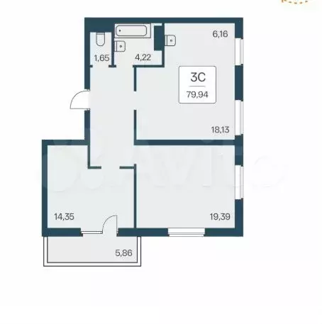 2-к. квартира, 73,9 м, 5/25 эт. - Фото 1