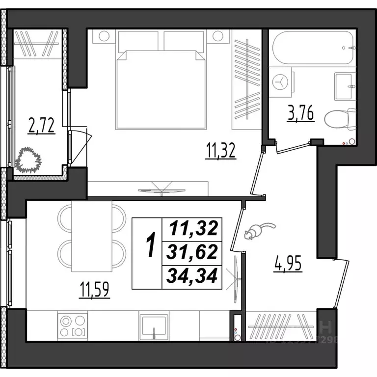 1-к кв. Мордовия, Саранск Химмаш жилрайон, 4-й мкр,  (34.34 м) - Фото 1