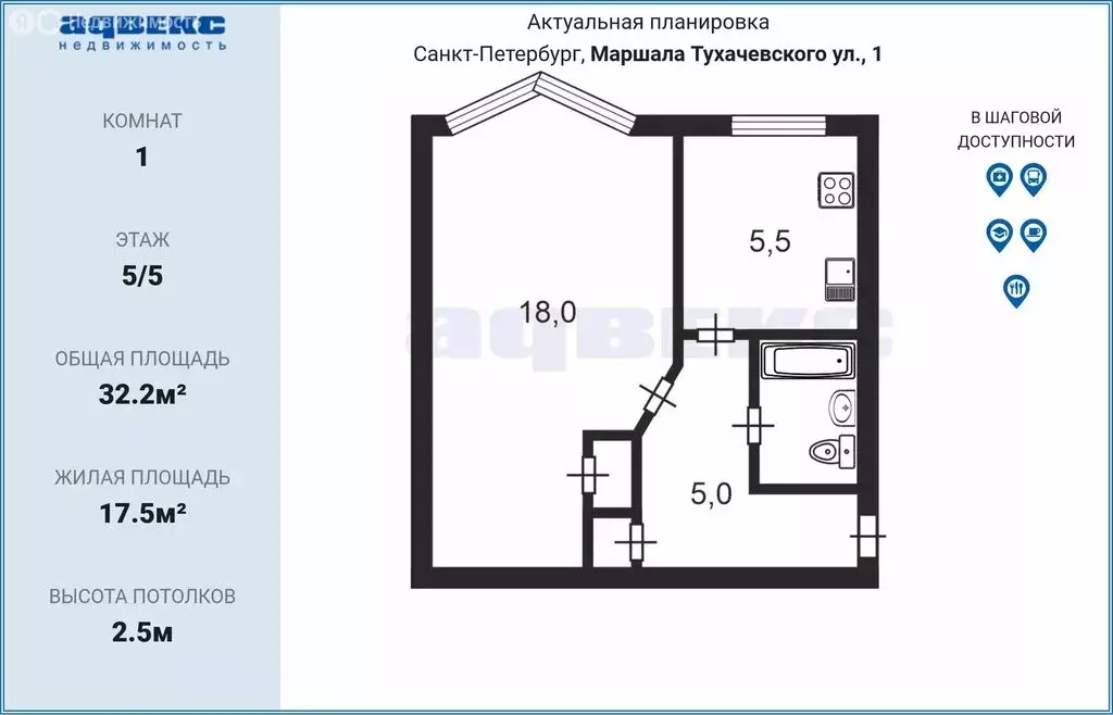 1-комнатная квартира: Санкт-Петербург, улица Маршала Тухачевского, 1 ... - Фото 1