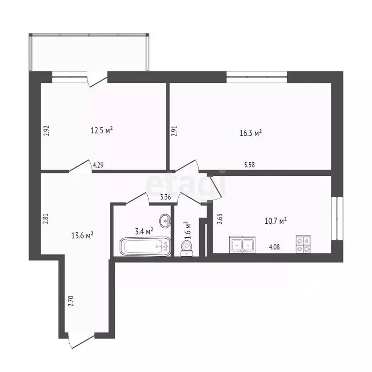 2-к кв. Тюменская область, Тюмень ул. 2-я Луговая, 24к1 (58.2 м) - Фото 1