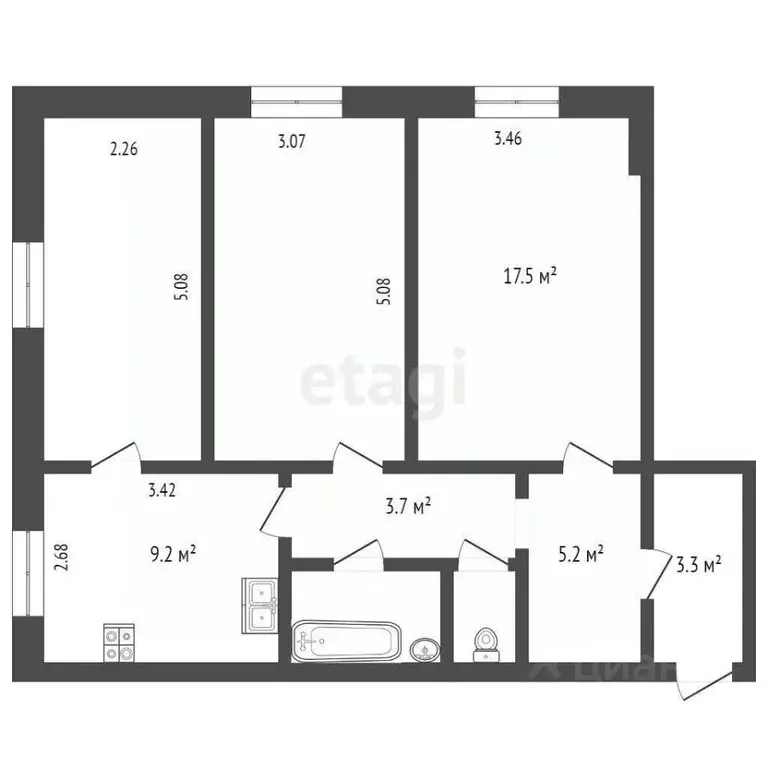 3-к кв. Вологодская область, Вологда ул. Космонавта Беляева, 20 (72.1 ... - Фото 2