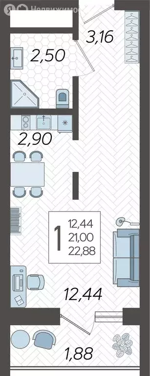 Квартира-студия: Сочи, жилой комплекс Кислород, 14 (22.88 м) - Фото 0
