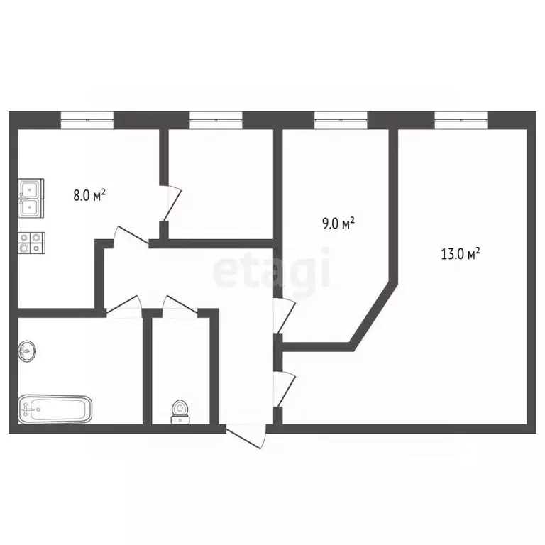 2-к кв. Вологодская область, Великий Устюг Гледенская ул., 35Б (43.6 ... - Фото 2