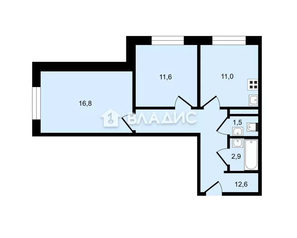 2-комнатная квартира: Москва, улица Берзарина, 32к1.3 (55.4 м) - Фото 0