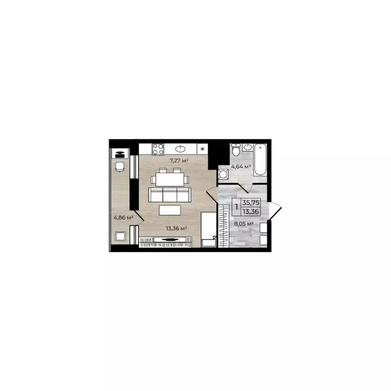 Студия Ярославская область, Ярославль Аэропарк жилой комплекс (35.75 ... - Фото 1