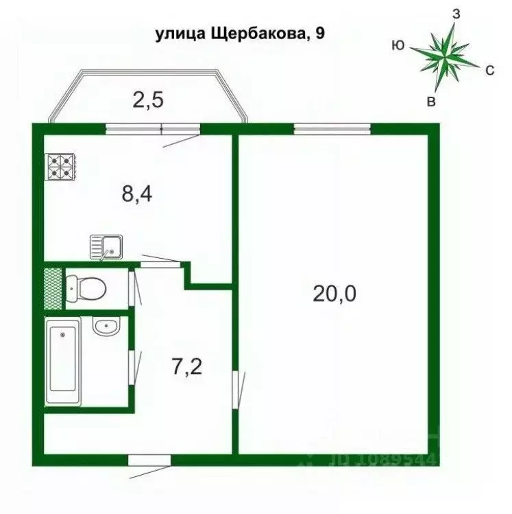 1-к кв. Санкт-Петербург ул. Щербакова, 9 (39.3 м) - Фото 2