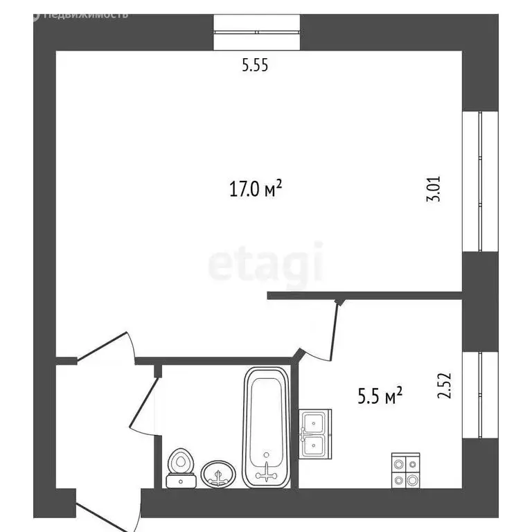 1-комнатная квартира: Омск, проспект Мира, 38 (30.5 м) - Фото 1