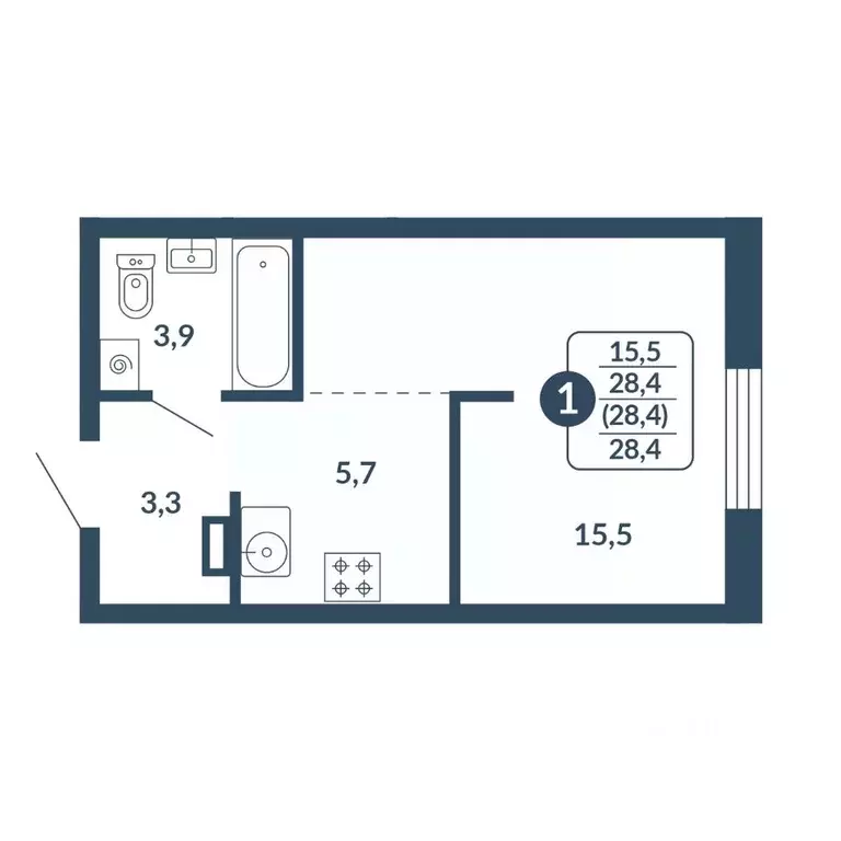 Студия Кировская область, Киров Скандинавия жилой комплекс (28.4 м) - Фото 1
