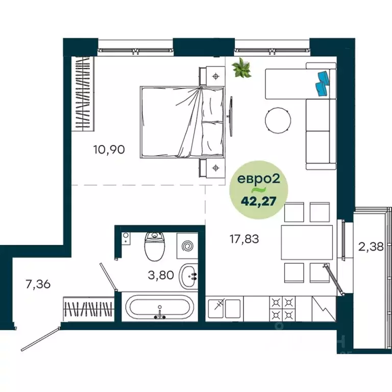 1-к кв. Иркутская область, Иркутск ул. Безбокова, 7А (42.27 м) - Фото 1