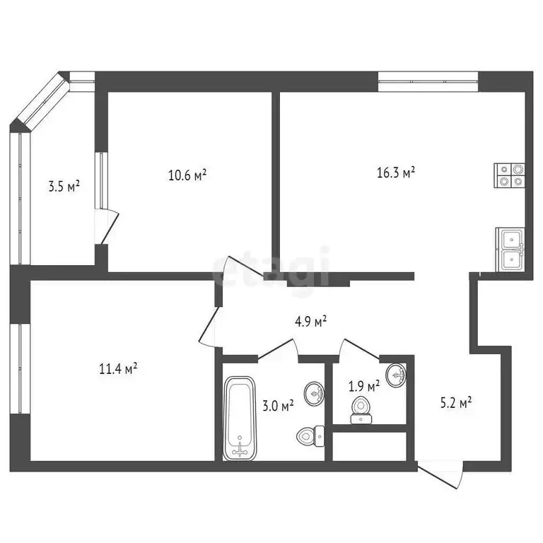 2-комнатная квартира: Тюмень, улица Эльвиры Федоровой, 1к1 (53 м) - Фото 1
