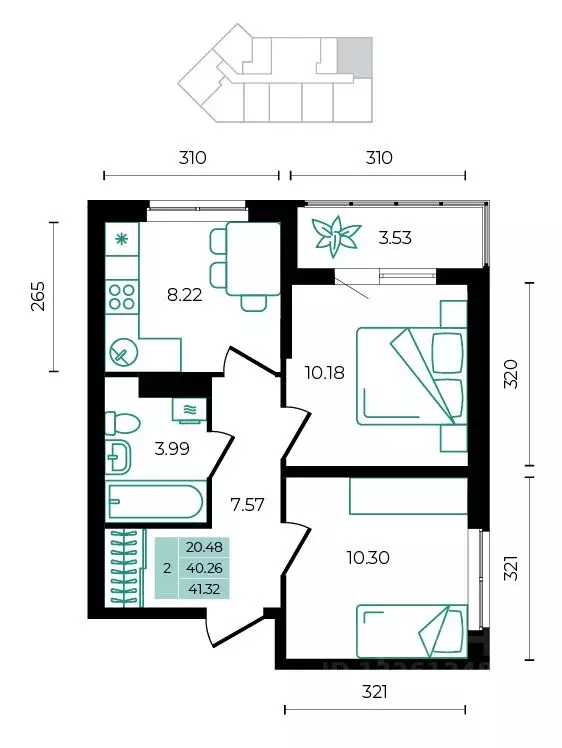 2-к кв. Адыгея, Майкопский район, пос. Тульский ул. Заречная (41.32 м) - Фото 1