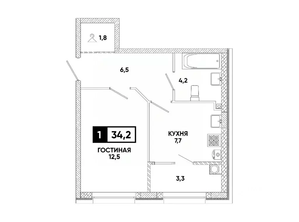 1-к кв. Ставропольский край, Ставрополь ул. Андрея Голуба, 12к7 (34.2 ... - Фото 1