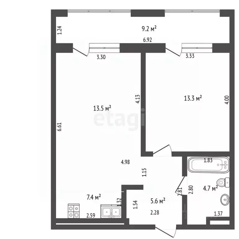 1-к кв. Тюменская область, Тюмень ул. Евгения Войнова, 7 (55.0 м) - Фото 2