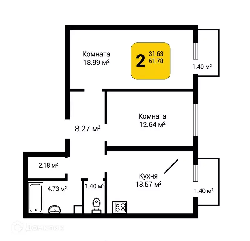 Продаётся 2-к квартира, 62.24 м - Фото 0