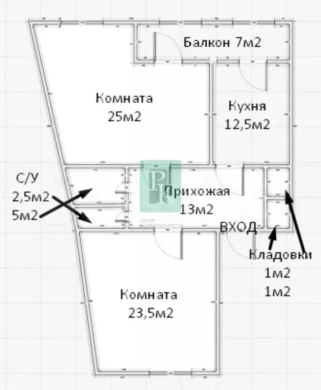 2-к. квартира, 86,4 м, 2/7 эт. - Фото 0