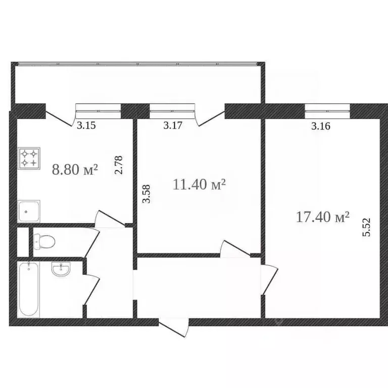 2-к кв. Белгородская область, Белгород ул. Есенина, 36 (52.0 м) - Фото 2