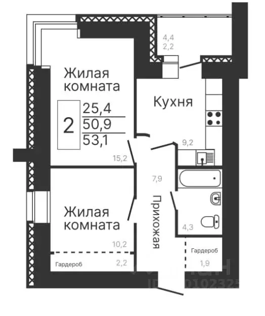 2-к кв. Амурская область, Благовещенск Рабочая ул., 60 (52.5 м) - Фото 1