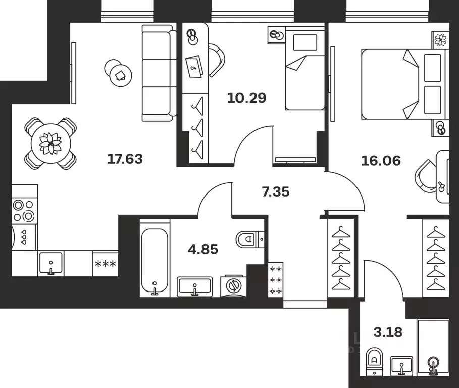 2-к кв. Тульская область, Тула Баташи Парк жилой комплекс (59.36 м) - Фото 1