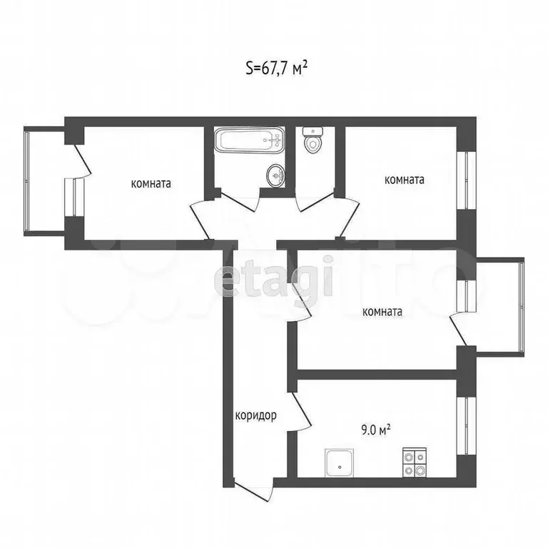 3-к. квартира, 67,7 м, 8/9 эт. - Фото 0