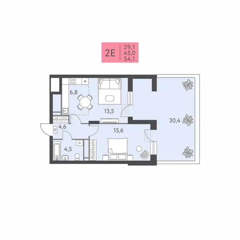 2-к квартира, 54.1 м - Фото 0