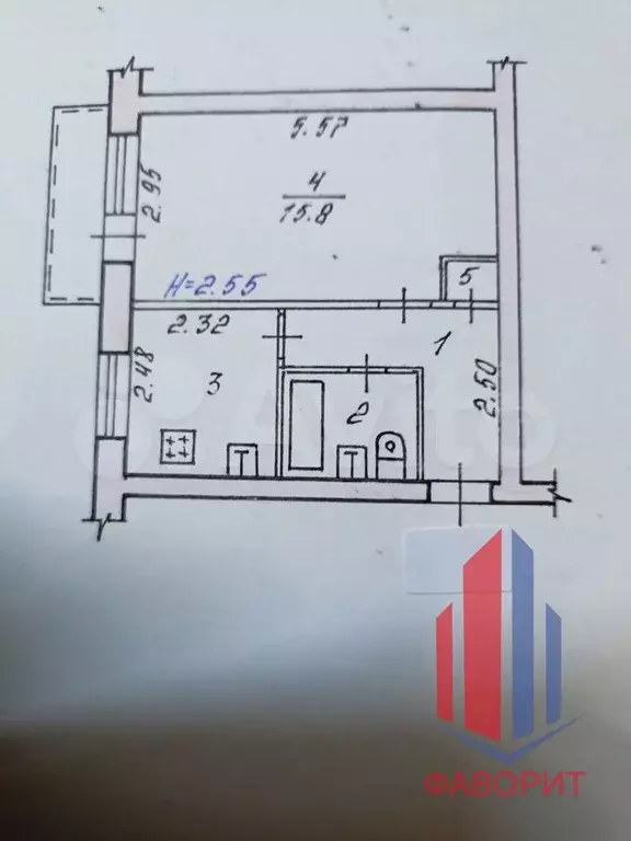 1-к. квартира, 30,2 м, 3/5 эт. - Фото 0