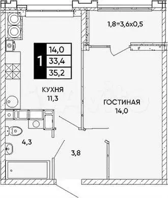 1-к. квартира, 35 м, 11/24 эт. - Фото 0