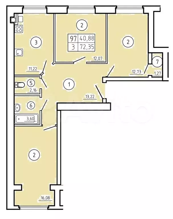 3-к. квартира, 71,7 м, 5/8 эт. - Фото 0