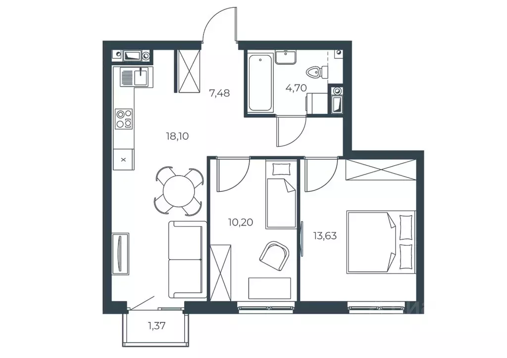2-к кв. Астраханская область, Астрахань Бакинская ул., 65 (55.32 м) - Фото 1