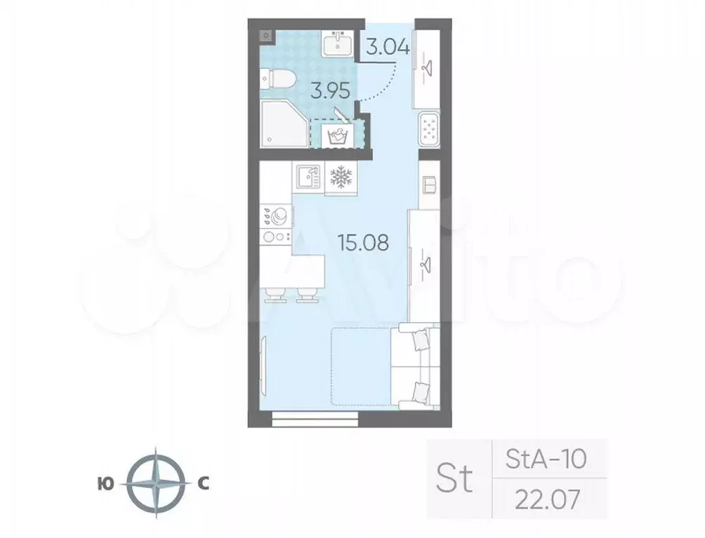 Квартира-студия, 22,1 м, 2/22 эт. - Фото 0