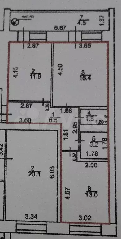 2-к. квартира, 54,8 м, 5/9 эт. - Фото 0