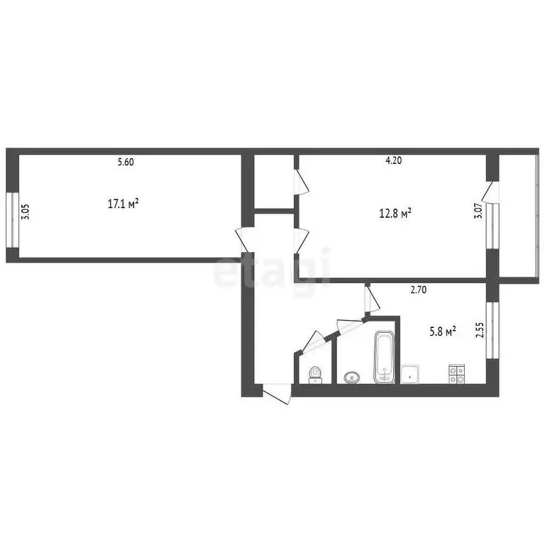 2-комнатная квартира: Омск, улица Рождественского, 5А (48 м) - Фото 0