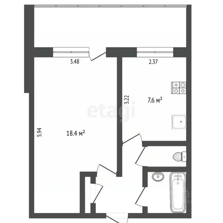 1-к кв. Тюменская область, Тюмень ул. Седова, 55 (34.0 м) - Фото 2