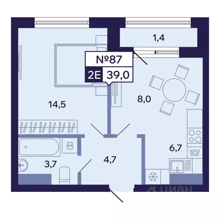 2-к кв. Саха (Якутия), Якутск ул. Новопортовская, 1А/1 (39.0 м) - Фото 0