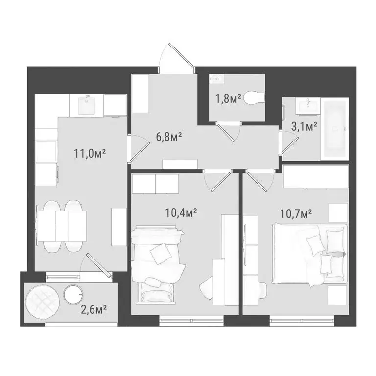 2-комнатная квартира: Ижевск, Воткинское шоссе, 83к1 (46.2 м) - Фото 2