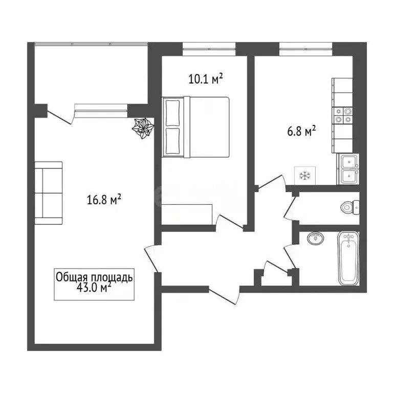 2-к кв. Новосибирская область, Новосибирск Гусинобродское ш., 25 (43.0 ... - Фото 1