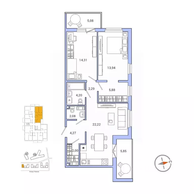 3-к кв. Ленинградская область, Гатчина ул. Чехова, 39 (75.9 м) - Фото 1